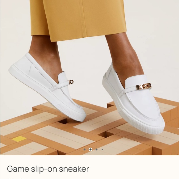 Hermes White Leather Women's Sneakers with Gold Accent - Picture 10 of 11